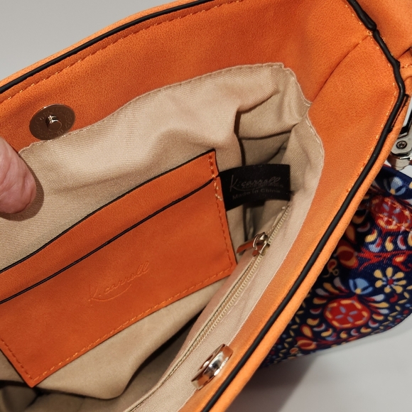 Orange Crossbody Bag with Floral Strap - Picture 3 of 5